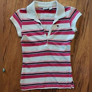 Y2K Aeropostale‎ Baby Tee Polo Striped VTG 3/4 Button Coquette Womens XS Preppy